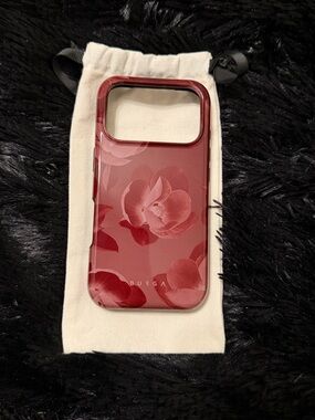 BURGA Floral iPhone 17 Pro Case Pink Red w Pouch New